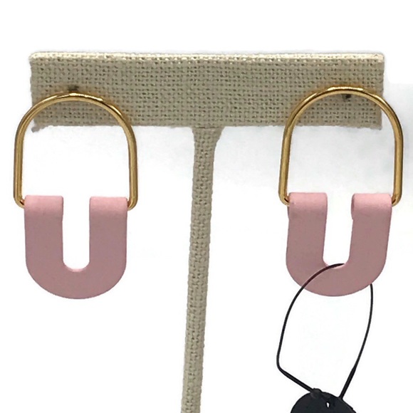 Alaya Basel U-Shape Drop Earrings Pink & Gold NWT - Picture 4 of 6